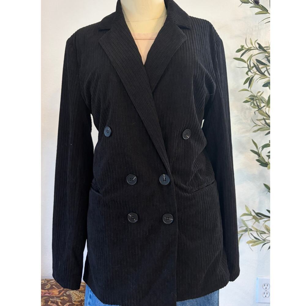 Hyfve Black Crinkle Textured Double Breasted Blazer Jacket Women's Large